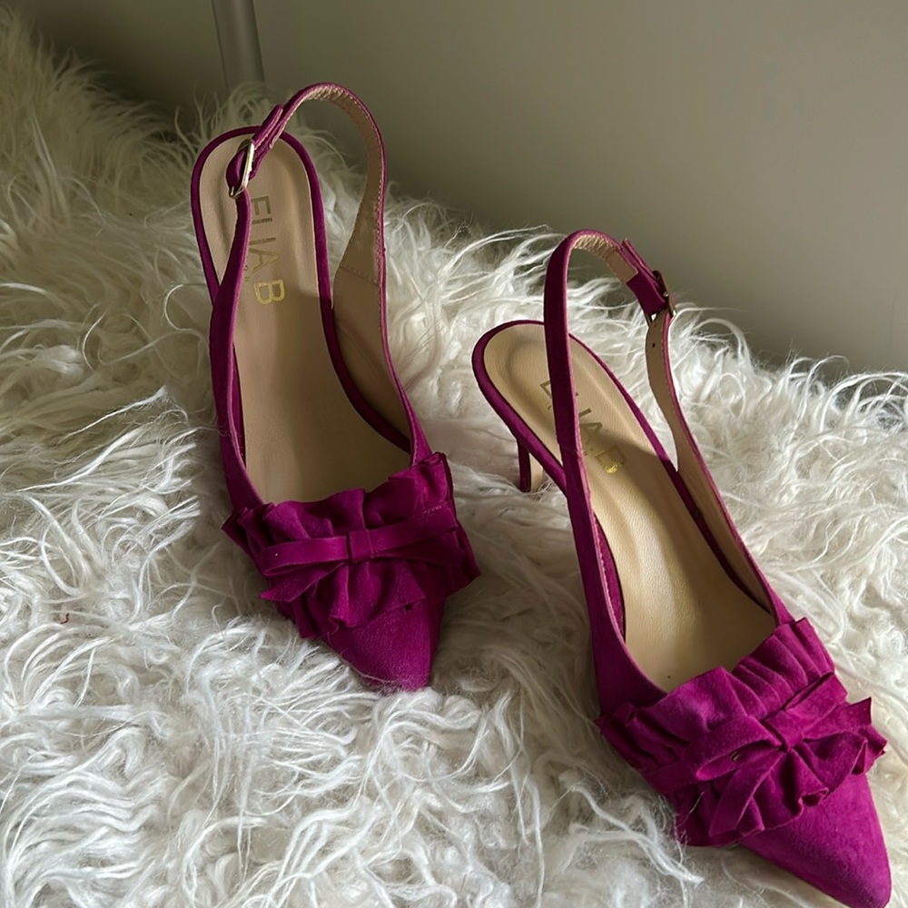 Designer ELIA.B of London, Jennifer ruffle fuchsia, color heels Size 37